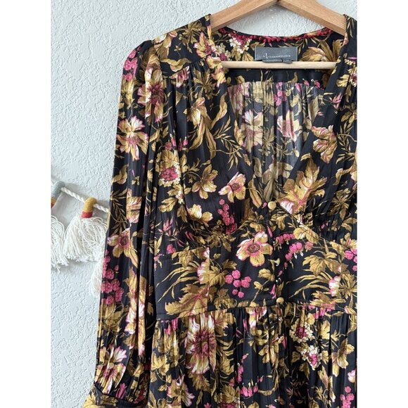 By Anthropologie Deep-V Tunic Floral Button Down Top Peasant Boho Coquette XS - Picture 6 of 13